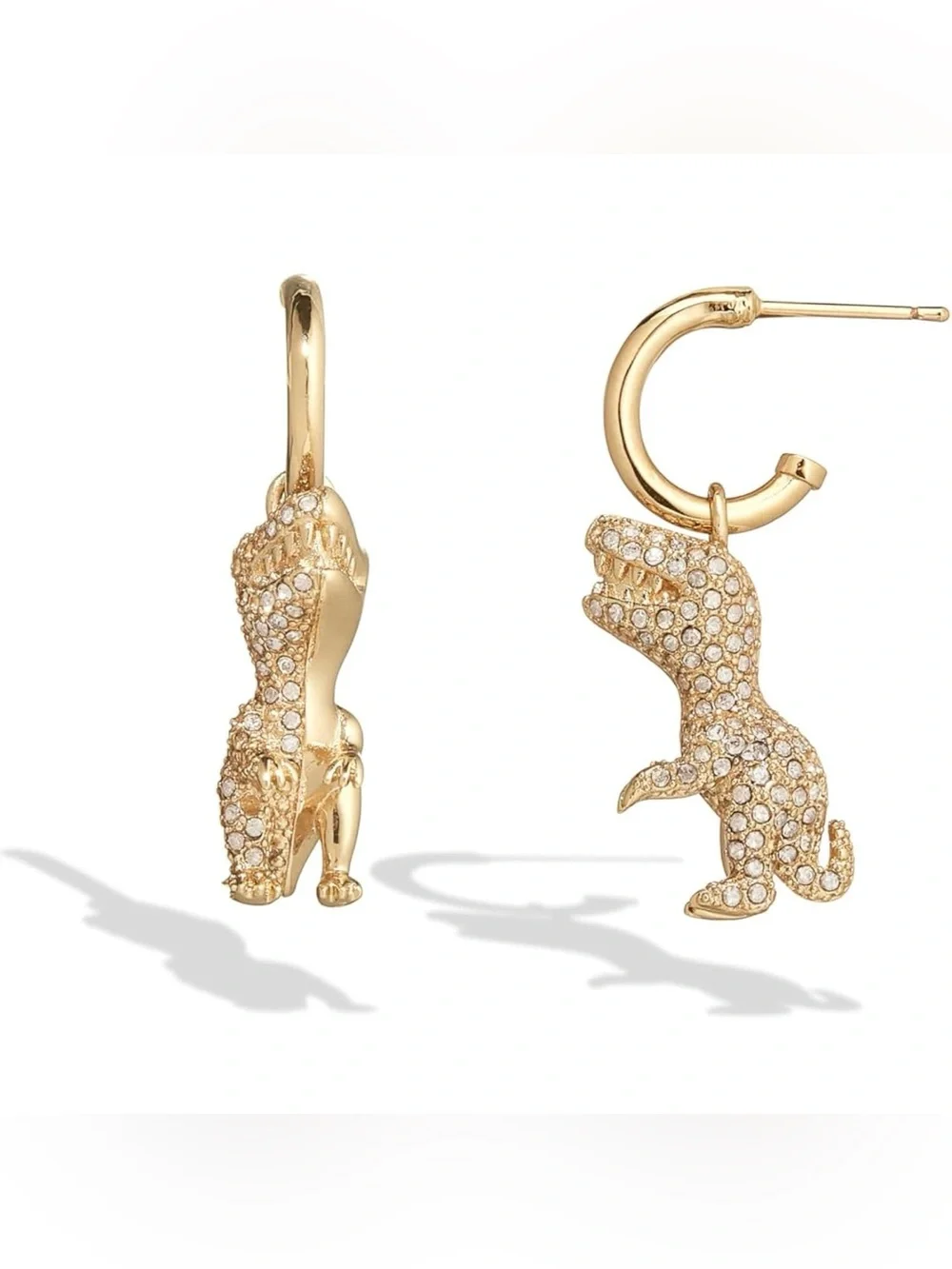 Coach Gold Pavé Rexy Charm Huggie Drop Earrings w/Dustbag NWT - Picture 2 of 8